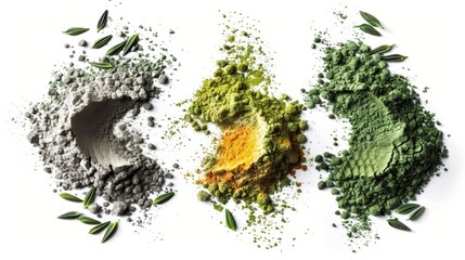 powdered herbs Isolated on white background. cooking ingredients for healthful food concept for designer