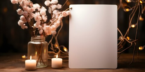 Vertical menu card mockup for weddings or birthdays perfect for table settings. Concept Wedding, Birthday, Menu Card, Table Setting, Mockup