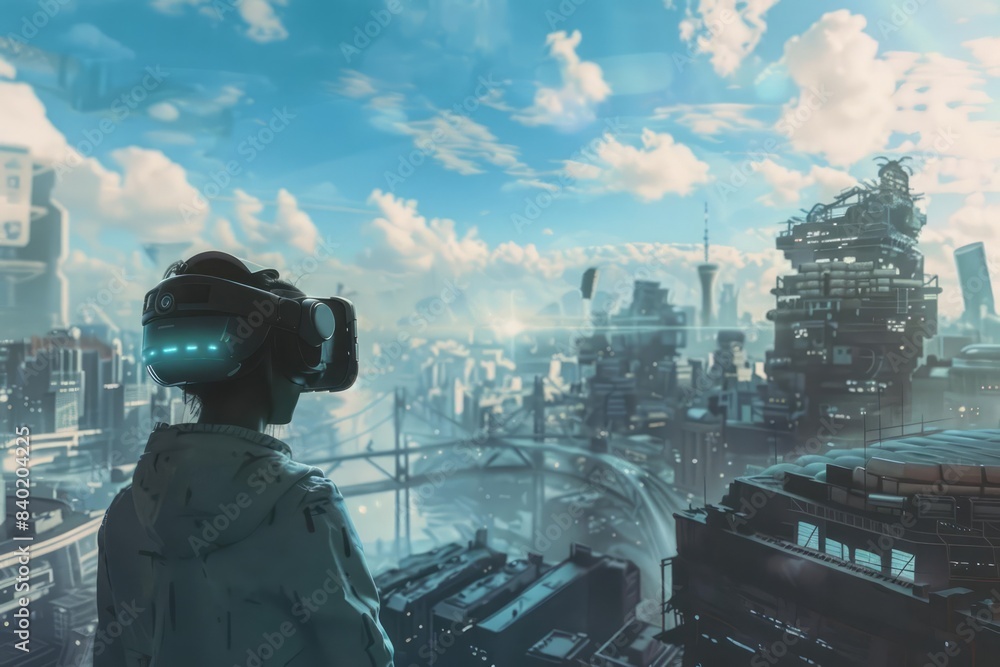Poster a concept art piece symbolizes the potential of virtual reality to simulate realworld scenarios in a