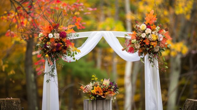 Autumn-Inspired Wedding Arch Decorated with Seasonal Florals and Foliage