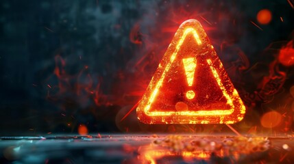 A vibrant red warning symbol with a glowing exclamation mark is centrally set, emphasizing caution