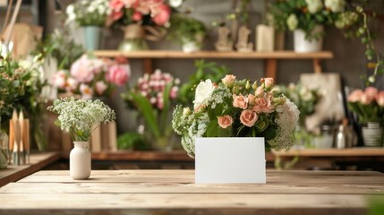 Fototapeta premium Charming Floral Boutique Vibrant Bouquets Stylish Vases and Professional Tools for Aspiring Designers