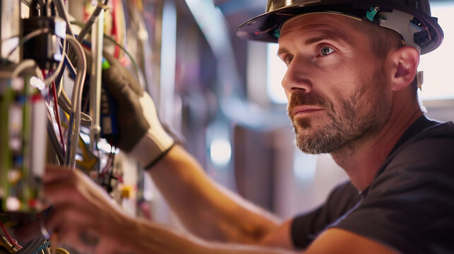 A Master Electrician Ensuring Safe and Precise Electrical Installation at a Construction Site