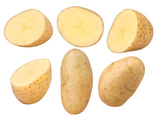 Potatoes, halves and slices isolated, transparent PNG,  PNG format, cut out