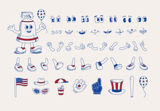 Retro Character Creator Kit with USA American Liberty Bell Theme