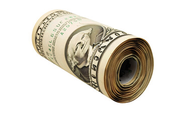 Rolled Up Hundred Dollar Bill Isolated on White Background
