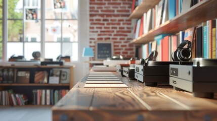 Vintage Vinyl A Charming Record Store with Retro Turntables Headphones and Classic Records for Sale