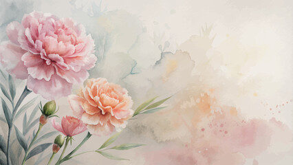 Minimalist watercolor background of carnations flowers