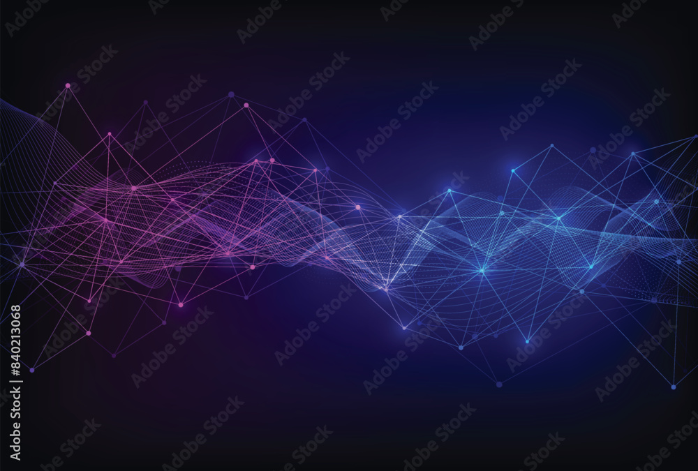 Poster wave lines flowing dynamic. artificial intelligence deep learning visualization networks concept for