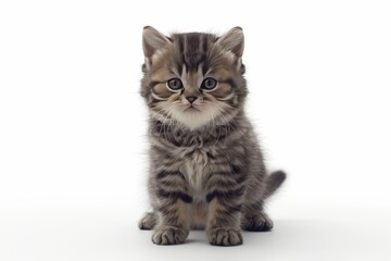 Obraz premium Grey tabby kitten sitting on white background