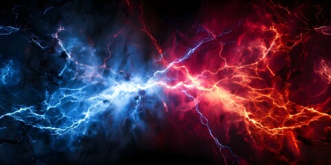 Red and blue lightning bolt symbolizes conflict or opposition in vivid colors. Concept Conflict vs, Harmony, Opposing Forces, Red vs, Blue, Color Symbolism, Lightning Bolt Symbolism