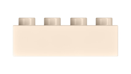 Ivory Block Isolated on a White Background. Close Up View of a Plastic Children Game Brick for Constructors, Front View. High Quality 3D Rendering with a Work Path. 8K Ultra HD, 7680x4320
