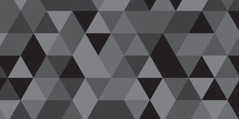 Abstract geometric black and gray background seamless mosaic and low polygon triangle texture wallpaper. Triangle shape retro wall grid pattern geometric ornament tile vector square element.