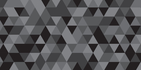 Abstract geometric black and gray background seamless mosaic and low polygon triangle texture wallpaper. Triangle shape retro wall grid pattern geometric ornament tile vector square element.