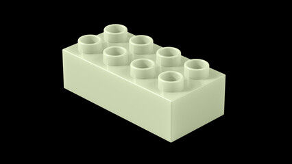 Fototapeta premium Seafoam Green Plastic Block Isolated on a Black Background. Children Toy Brick, Perspective View. Close Up View of a Game Block for Constructors. 3D Rendering. 8K Ultra HD, 7680x4320, 300 dpi