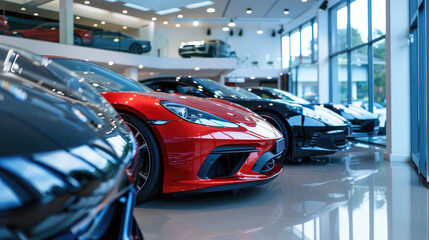 beautiful luxury modern cars in a car showroom closeup