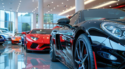 Obraz premium beautiful luxury modern cars in a car showroom closeup