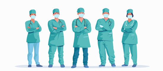 Set of doctors surgeons on a white background.