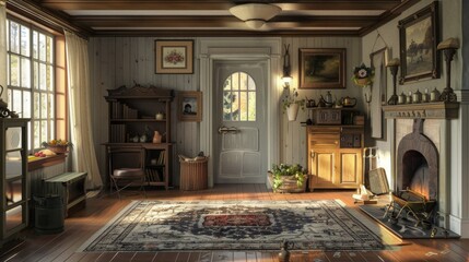 Inviting Bed and Breakfast Cozy Rooms Hearty Breakfast and Warm Hospitality Blank Business Cards in Foyer