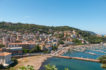 Houses on the hill above the port of Agropoli, Italy