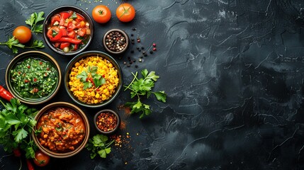 African food photographed from above in a flat lay style Copy space image Place for adding text or design