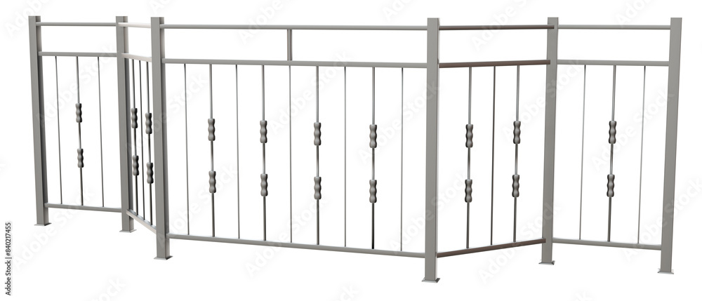 Poster 3d render showcases a captivating indochine design element: a sleek metal balustrade with handrail. 