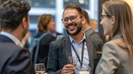 Smiling Businessman Networking At Corporate Event With Colleagues