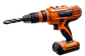 High-quality cordless power drill with orange and black design isolated white background, transparent background