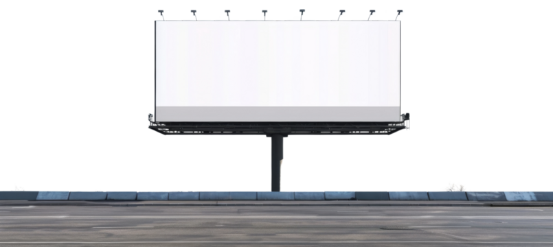 Large blank billboard on an empty street, ideal for advertisement and promotional content, with ample space for text or graphics.
