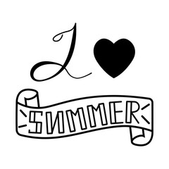 Vector lettering composition about summer in doodle style with design elements. Quote and phrase about summer on a white background.