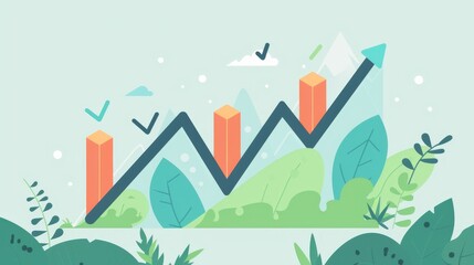 Mountainous Landscape Financial Growth Chart Concept Illustration