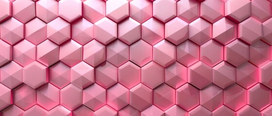 Abstract futuristic luxurious digital geometric technology hexagon background banner illustration 3d - Pink hexagonal 3d shape texture wall