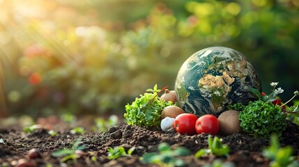 A healthy globe manipulation background with vegetables representing global agriculture and nutrition