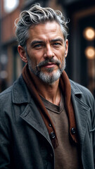 Obraz premium A painting of a Silver Lining, Timeless Tailoring, Wisdom's Portrait, Distinguished Grace, Executive Elegance. 