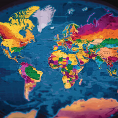 Colored World Map - borders, countries, roads and cities