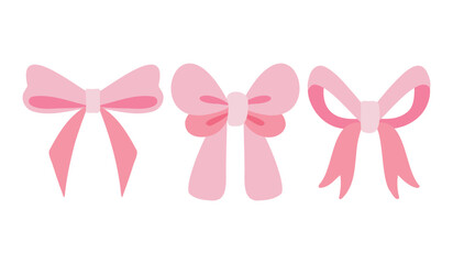 Set of Pink Bow and Ribbon Vector Illustration. Coquette, Feminine, and Trendy in Flat style