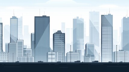 Fototapeta premium Serene Urban Skyline: Modern Cityscape Illustration Under Blue Skies