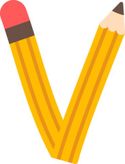 V Pencil Doodle Alphabet School Kids Font