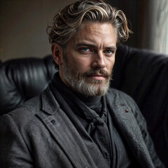 Obraz premium A painting of a Silver Lining, Timeless Tailoring, Wisdom's Portrait, Distinguished Grace, Executive Elegance. 