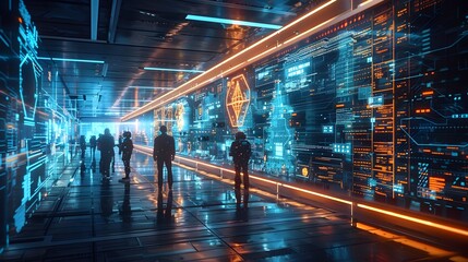Futuristic Blockchain Data Center with Holographic Displays and Augmented Reality Interfaces