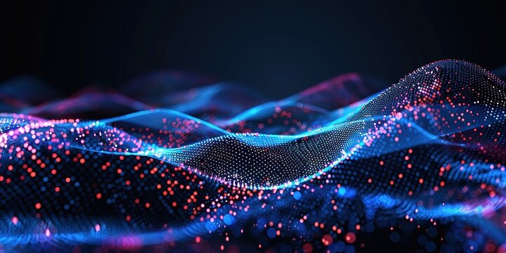 Digital abstract backdround for technological operations, neural networks, AI, data transmission and encryption, digital archives, audio and visual representations