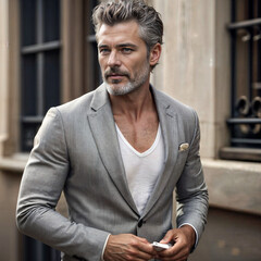 A painting of a Silver Lining, Timeless Tailoring, Wisdom's Portrait, Distinguished Grace, Executive Elegance.	