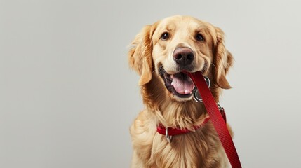 The dog with red leash