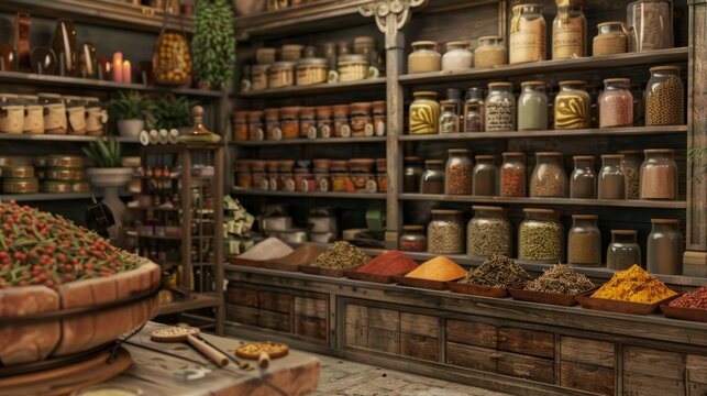 Sensory Delights Aromatic Spice Merchant's Haven with Exotic Flavors and Business Card Mockups