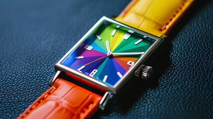 A colorful square watch with white hands. Stylish Digital Watch for Women & Men
