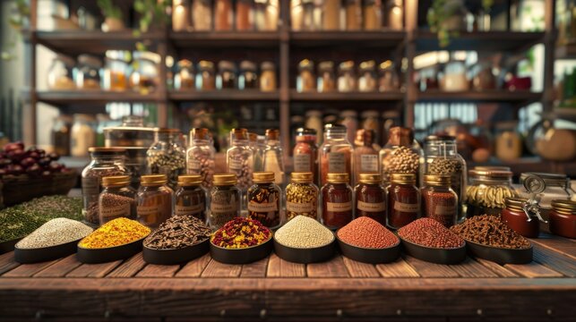 Sensory Delights Aromatic Spice Merchant's Haven with Exotic Flavors and Business Card Mockups