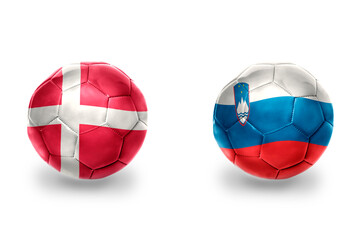 football balls with national flags of denmark and slovenia ,soccer teams. on the white background.