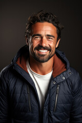 Obraz premium Smiling man portrait wearing anorak jacket