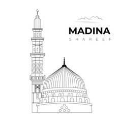 Madinah mosque line art vector illustration