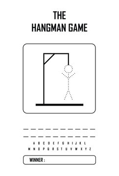 Hangman game page vector, kids activity notebook page